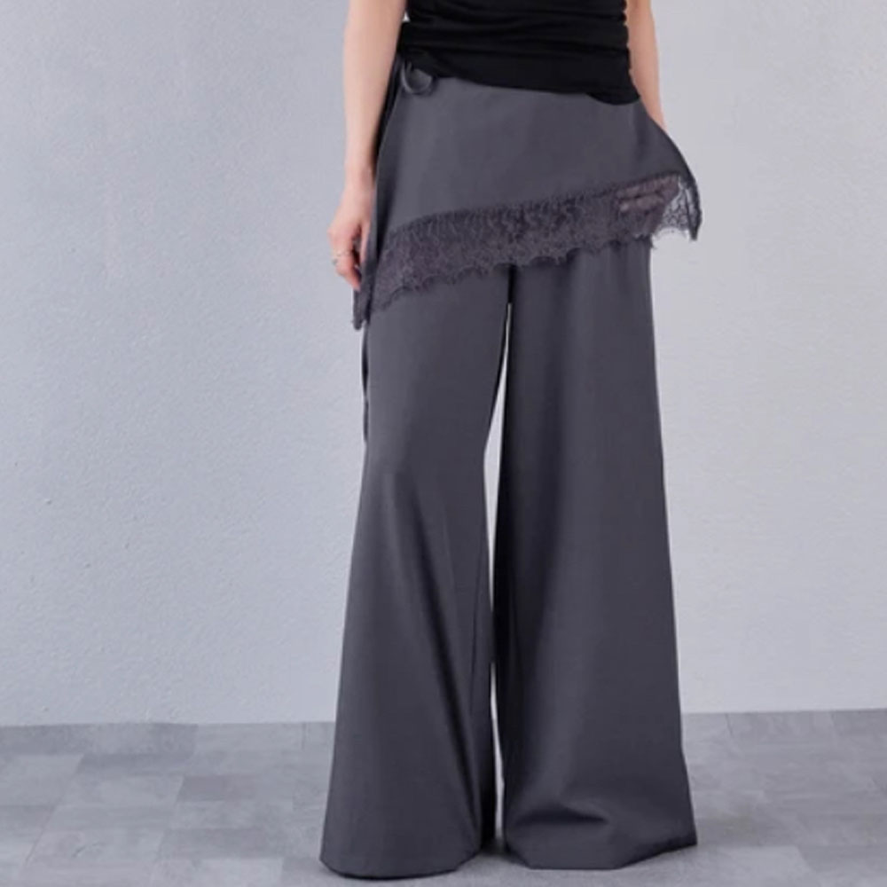 【4月下旬入荷予定】　 春の早割り【2026新作】レース裾アシンメトリーレイヤードルーズワイドパンツ