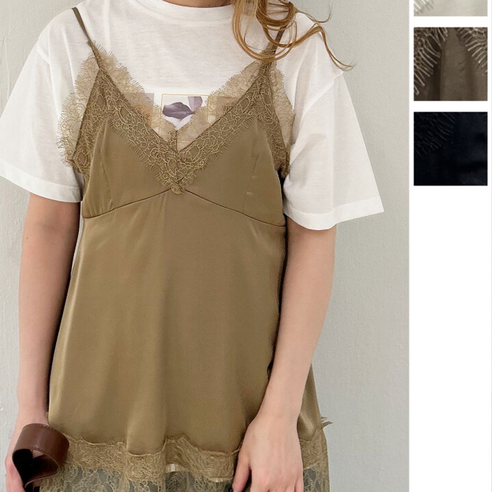 【5月上旬入荷予定】 春の早割り【メール便対応】　【2026新作】ライトサテンレース付きキャミソール