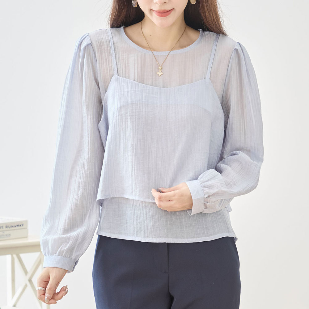 【4月下旬入荷予定】 春の早割り【メール便対応】【2026新作】[2点セット]キャミレイヤードシアーパフスリーブブラウス