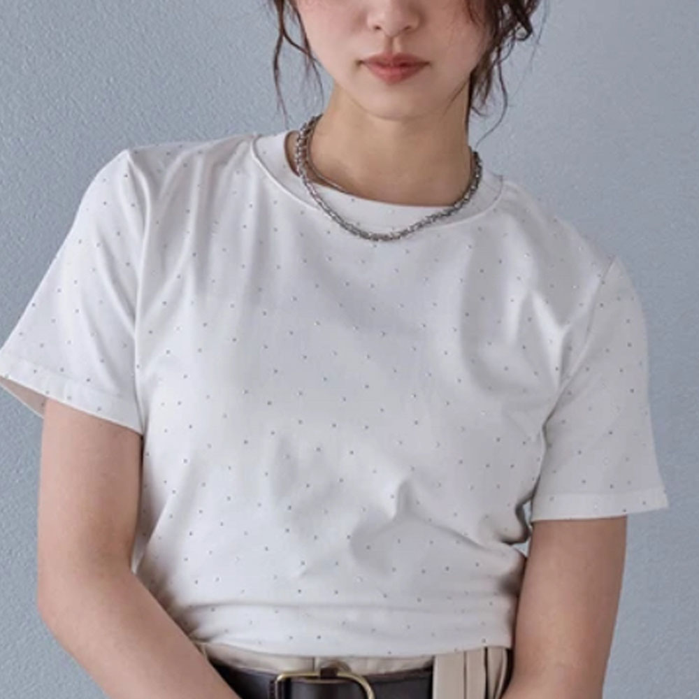 【4月下旬入荷予定】 春の早割り【メール便対応】【2026新作】クロップド丈ラインストーン半袖Tシャツ