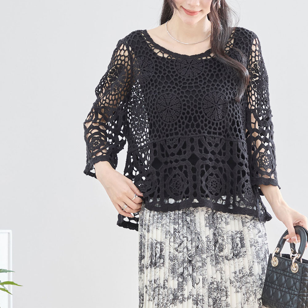 ラスト１着　 春の早割り【メール便対応】　サークルモチーフ透かし編みプルオーバー