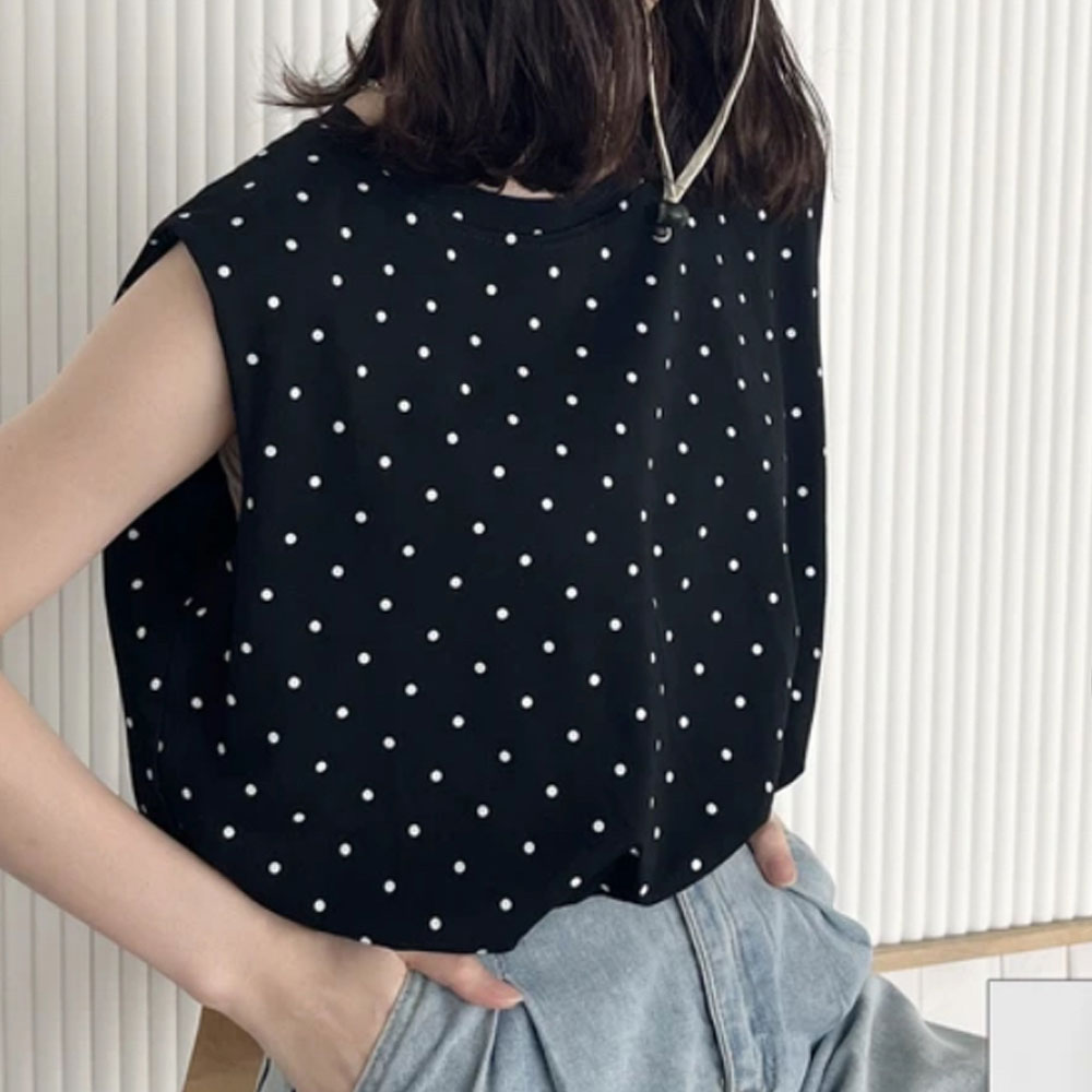 【5月下旬入荷予定】 春の早割り【メール便対応】　【新作】無地・ドット柄クロップド丈ノースリーブトップス