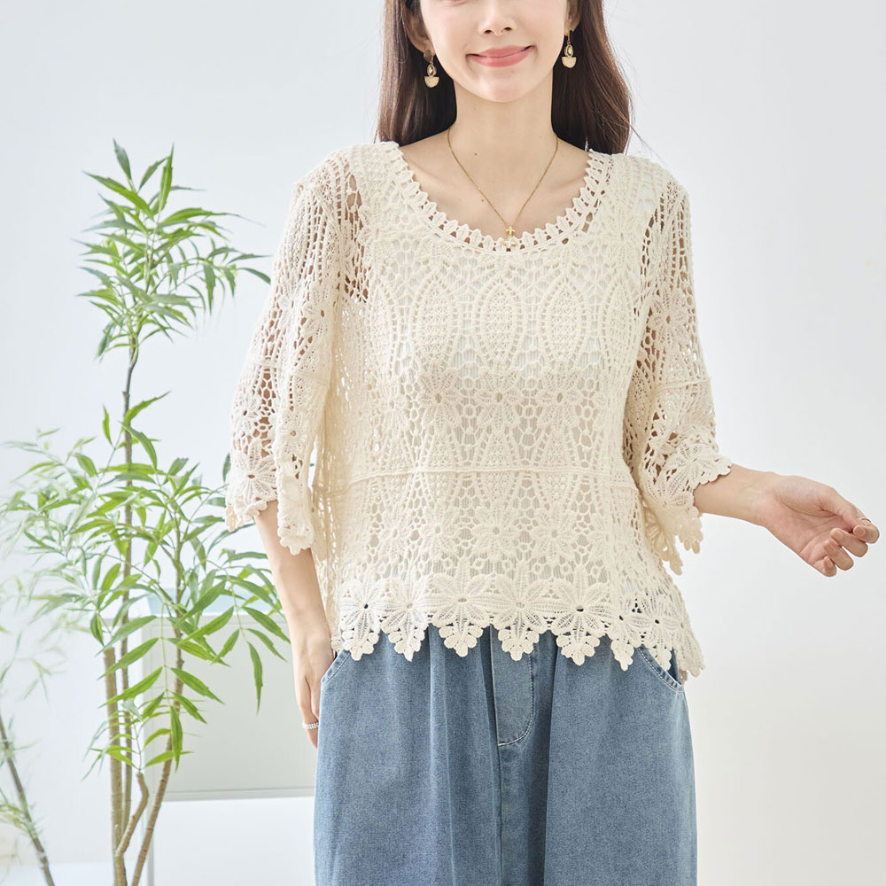【6月上旬入荷予定】 春の早割り【メール便対応】　【新作】ビッグフラワーオーバルモチーフケミカルレーストップス