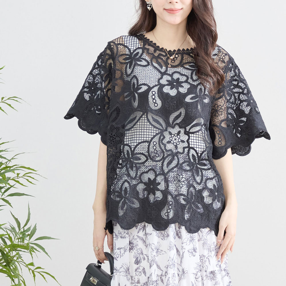 【6月上旬入荷予定】 春の早割り【メール便対応】　フラワーレース シアーブラウス