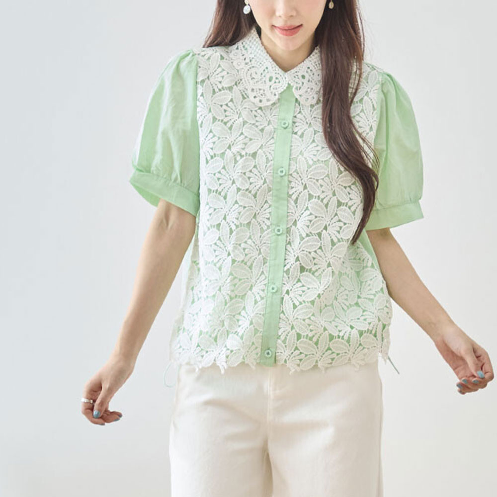 【7月上旬入荷予定】 夏の早割り【メール便対応】　【新作】フロントフラワーレースパネルブラウス