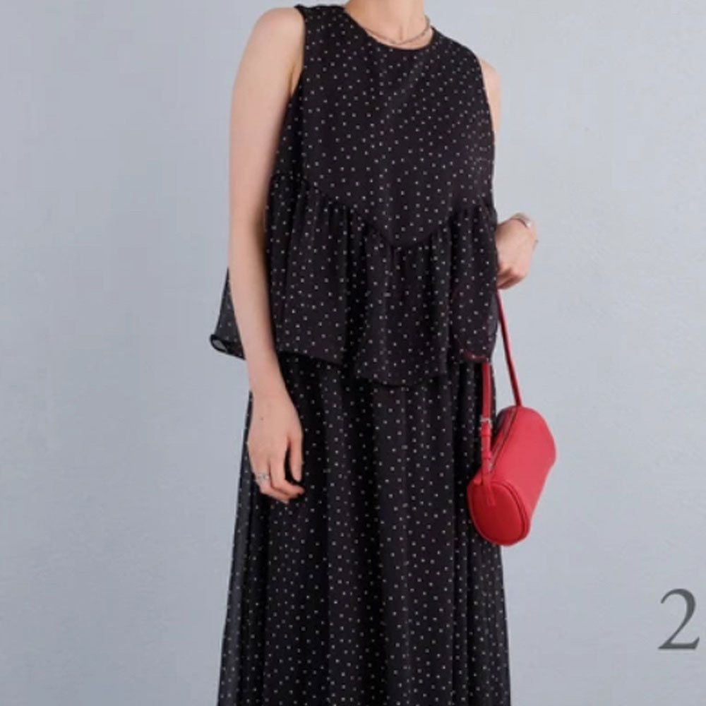 【7月中旬入荷予定】 夏の早割り【メール便対応】　【新作】ドット柄シアーノースリーブセットアップ風ワンピース