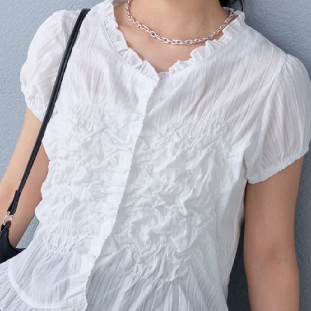 【7月下旬入荷予定】 夏の早割り【メール便対応】　【新作】フロントシャーリングギャザーデザイントップス