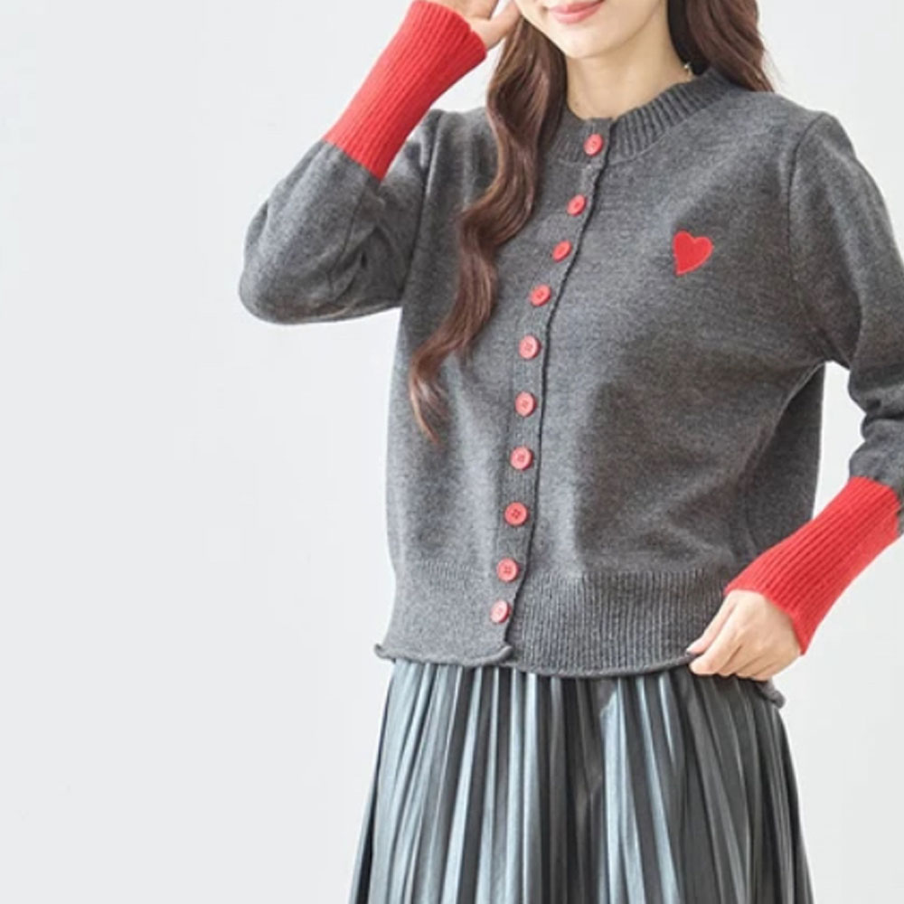 【9月上旬入荷予定】 秋の早割り 【2026新作】ハート刺繍配色カーディガン