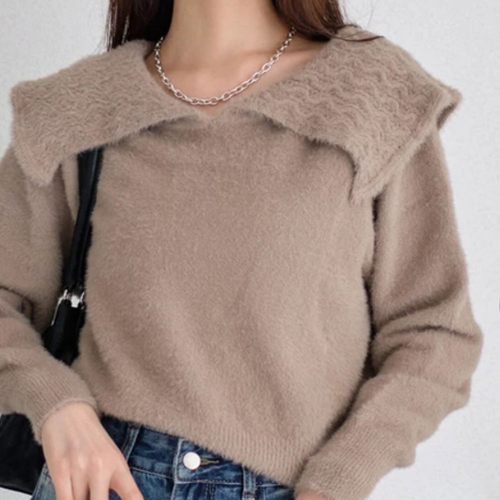 【10月上旬入荷予定】 秋の早割り【新作】モヘアタッチビッグカラーニットトップス