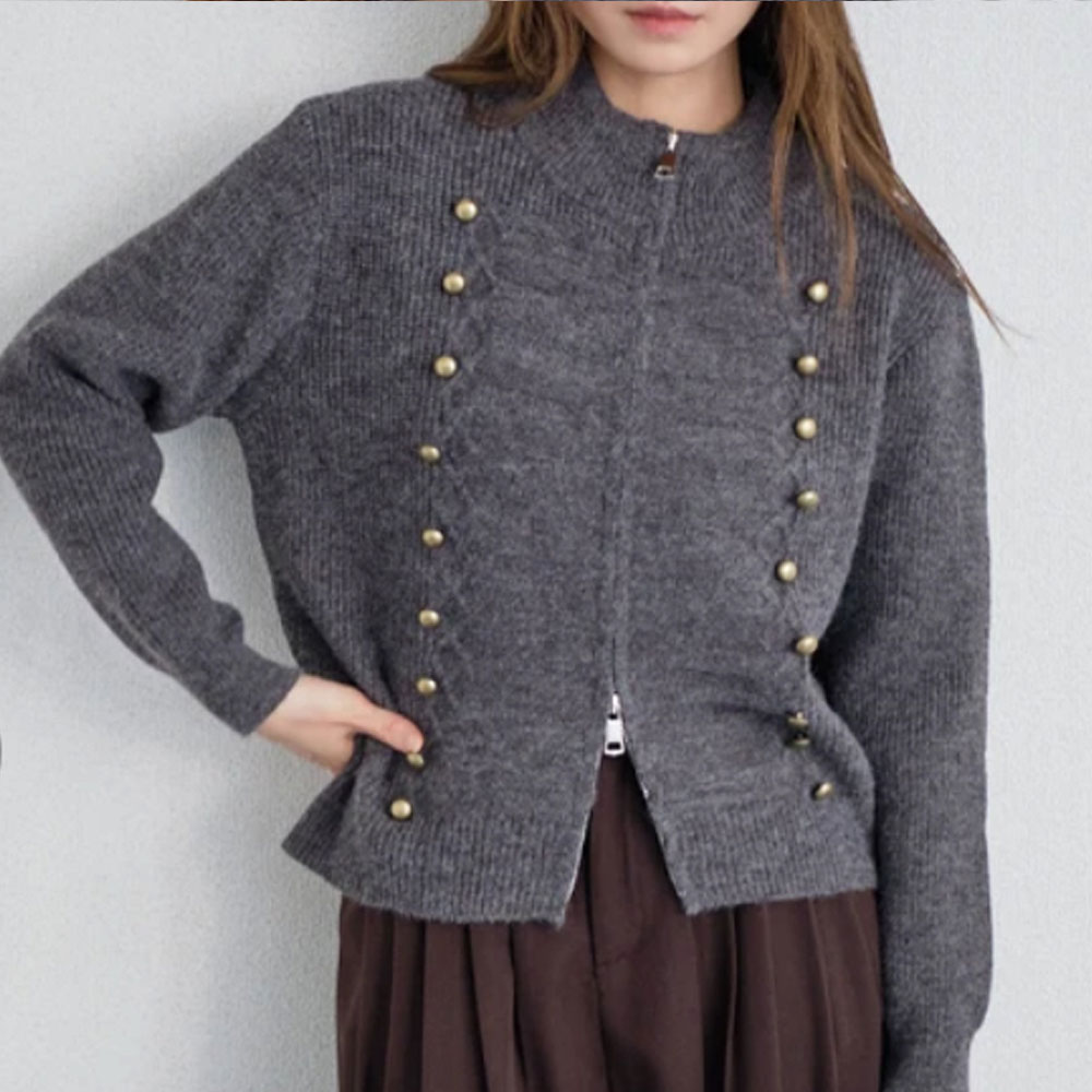 【10下旬入荷予定】 秋の早割り　【新作】ナポレオンエンブレムボタンメランジニットZIPカーディガン