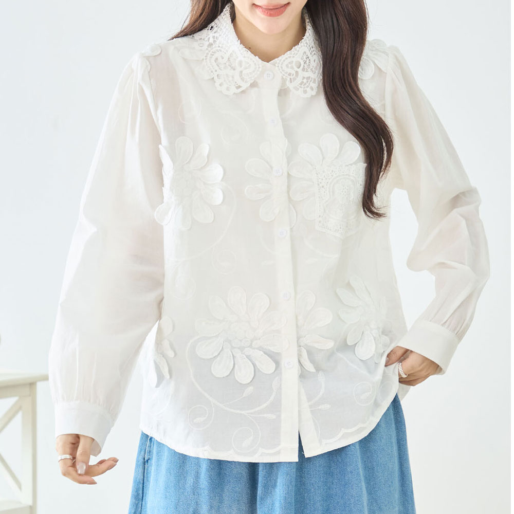 【1月中旬入荷予定】  ウィンターセール　『　インスタサブ垢で大人気！　』  フラワーレースブラウス