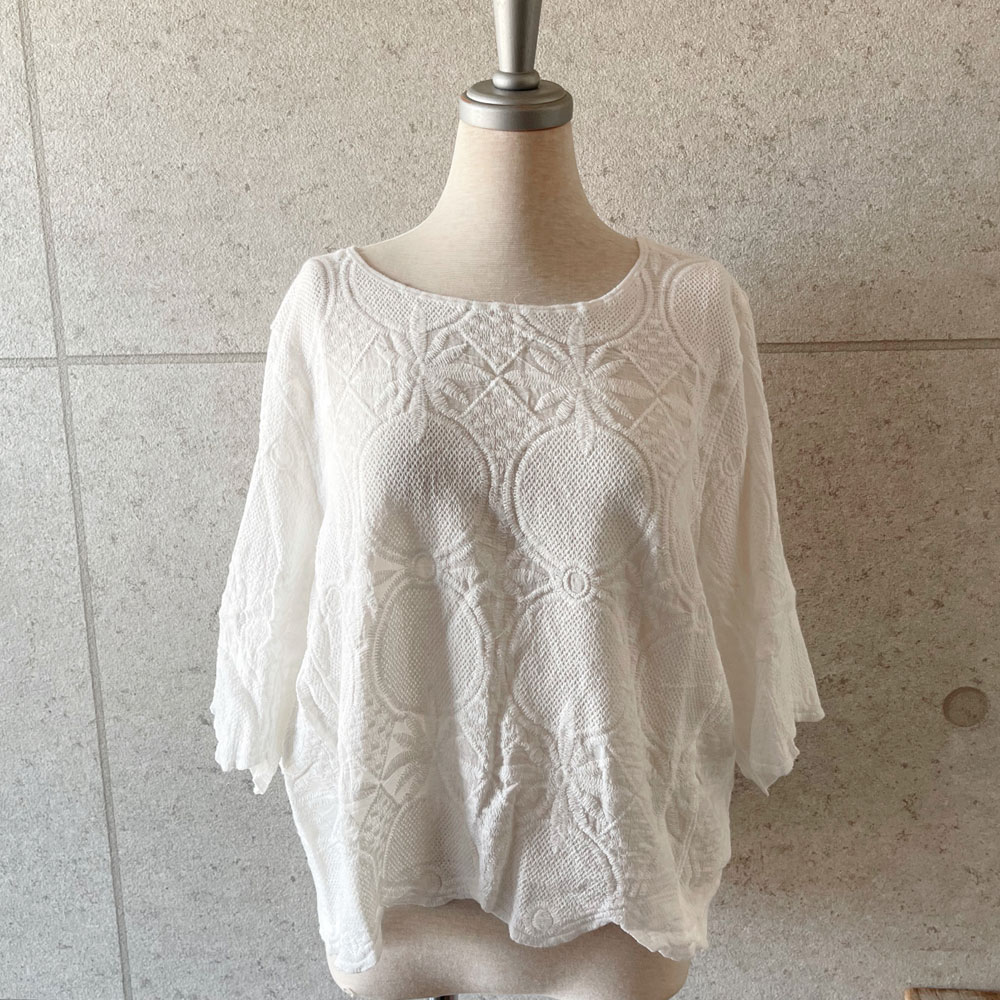 【8月中旬入荷予定】秋の早割 【メール便対応】　【7/19日インスタサブ垢投稿】刺繍文様柄スカラップヘムトップス/レースデザインブラウス　