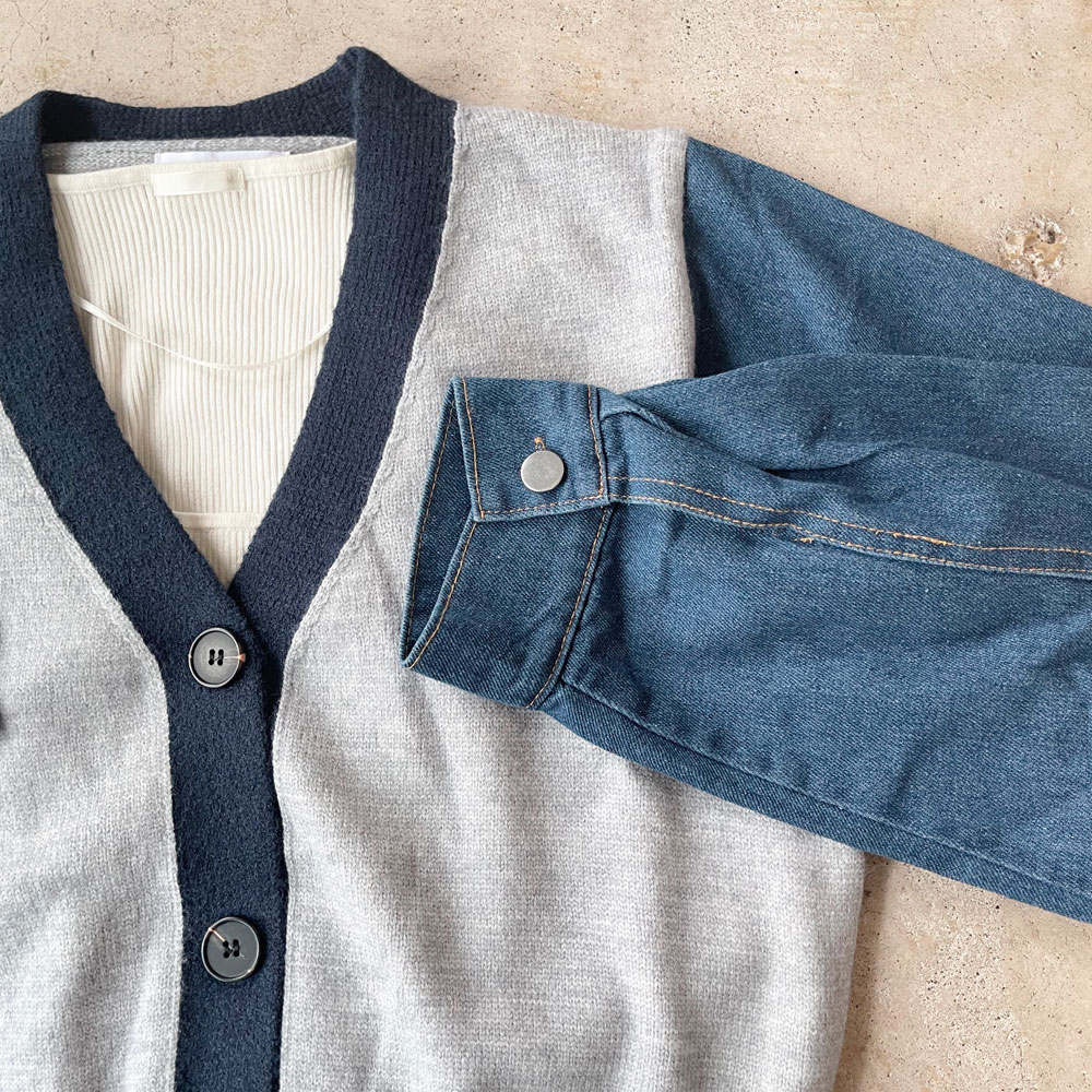 　『　インスタサブ垢で大人気！　』　デニムドッキングニットカーディガン