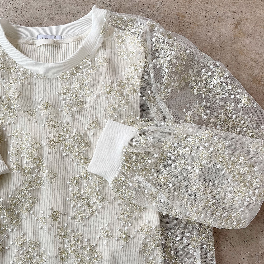 『　インスタサブ垢で大バズり！　』  刺繍花柄シアーデザインプルオーバー