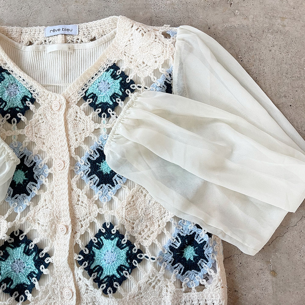 『　インスタサブ垢で大バズり！　』　シアー袖クロシェニットカーディガン登場！