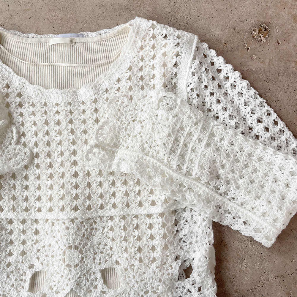 『　インスタサブ垢で大バズり！　』  フローラルレースニットプルオーバー