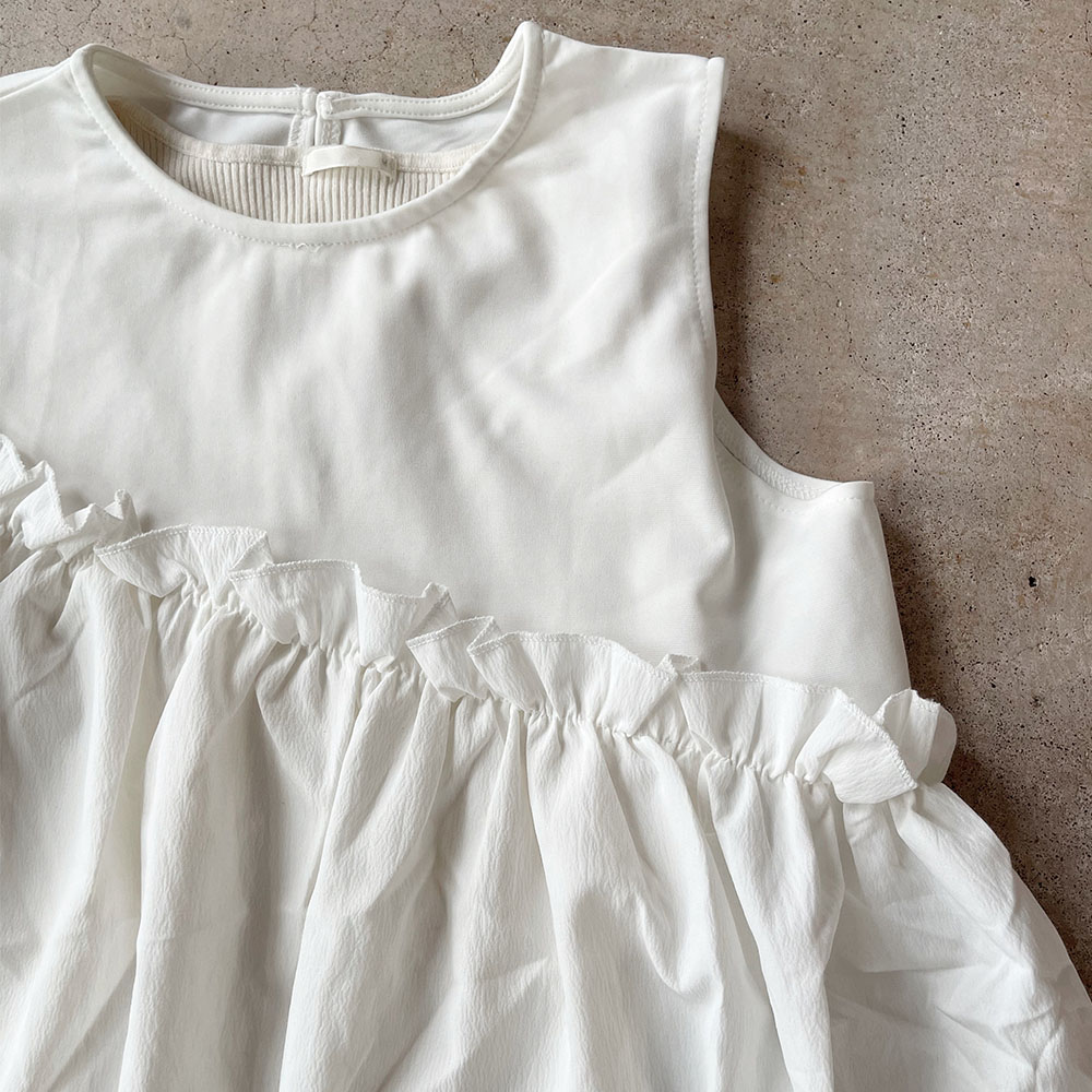 『　インスタサブ垢で大人気！　』   異素材コンビノースリーブトップス