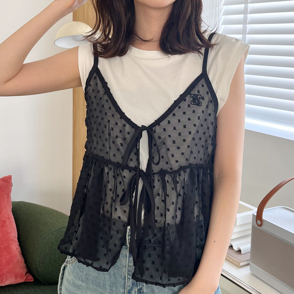『　インスタサブ垢で大人気！　』   ドット柄シアーキャミソール