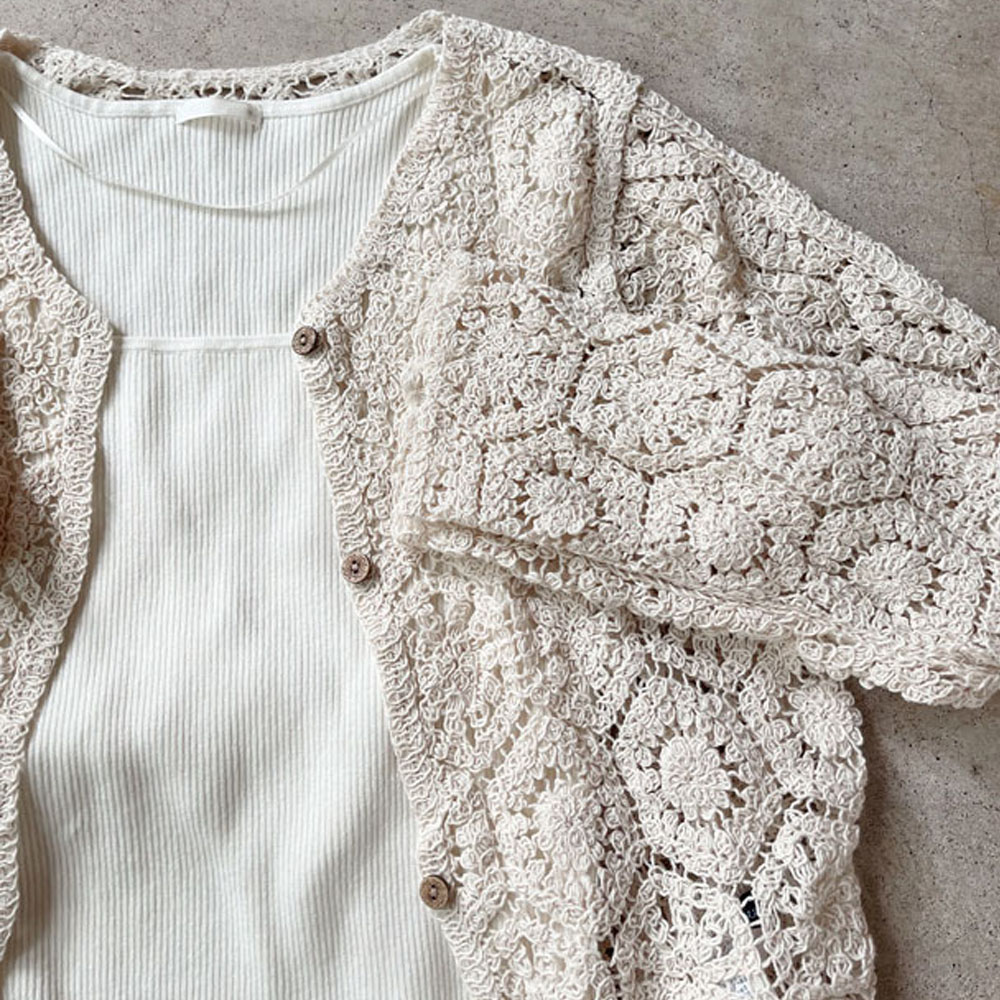 『　インスタサブ垢で大バズり！　』    透かし編み風モチーフレースカーディガン