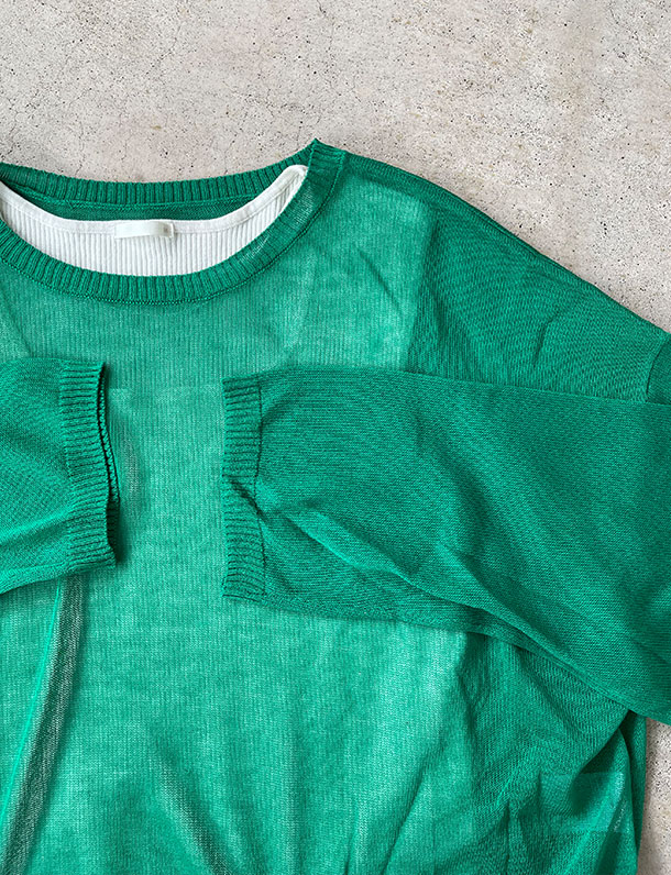 アルベロ　緑色ストライプ　サマーニット 25SS｜一部店舗限定】WOMEN メッシュニットポロベスト ネオン