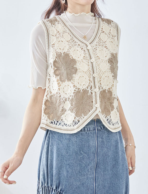 Le-Fluyフラワー刺繍 ベスト インスタで大バズり中のフラワー刺繍ベストの最新版が登場！入荷待ち