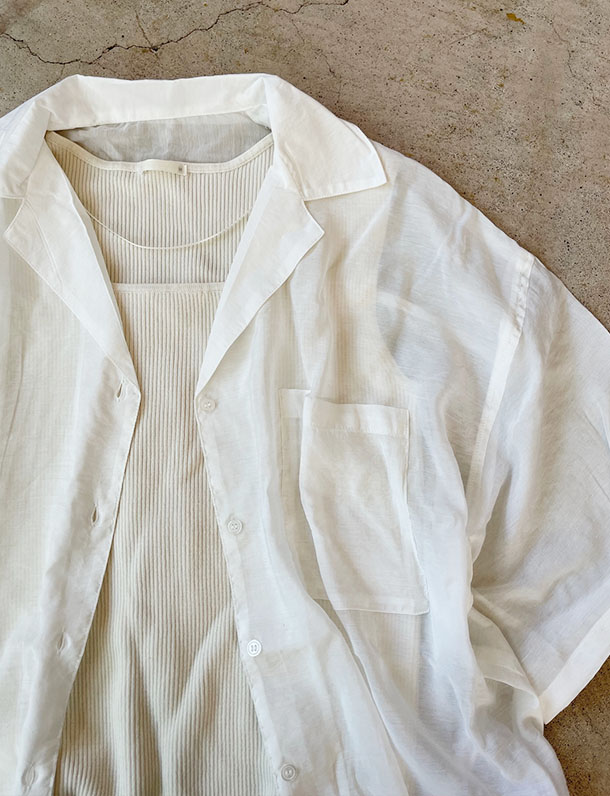 夏っぽい軽やかシアー！こなれ感ゆるシルエット開襟オーバーサイズシャツ