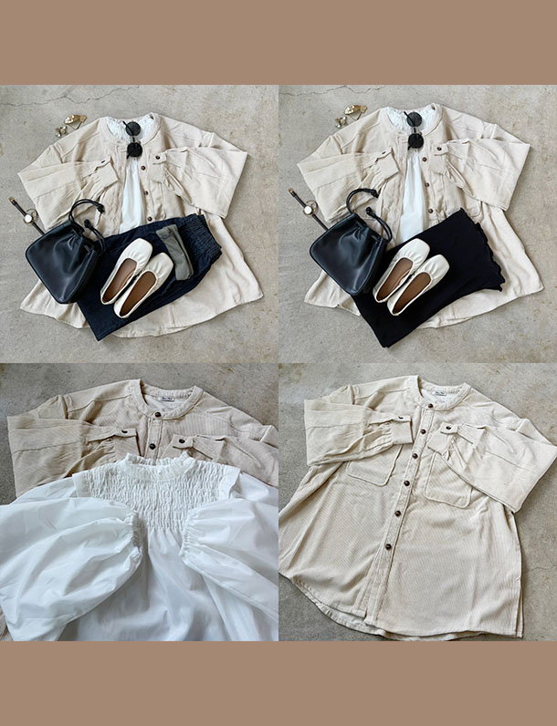 CAMBIO コーデュロイ ノーカラーシャツ CAMBIO コーデュロイ ノー