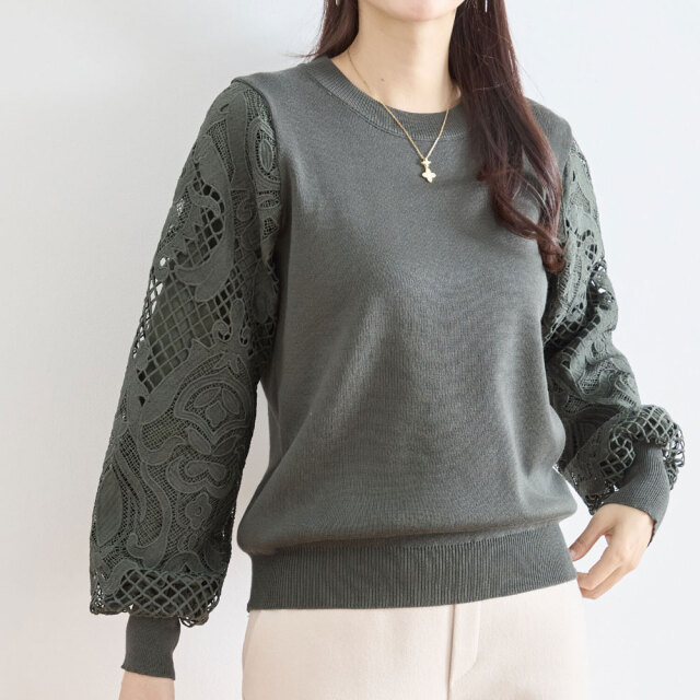 レーススリーブニットプルオーバー