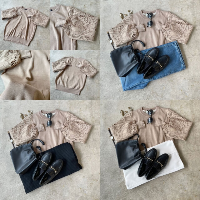 レーススリーブニットプルオーバー