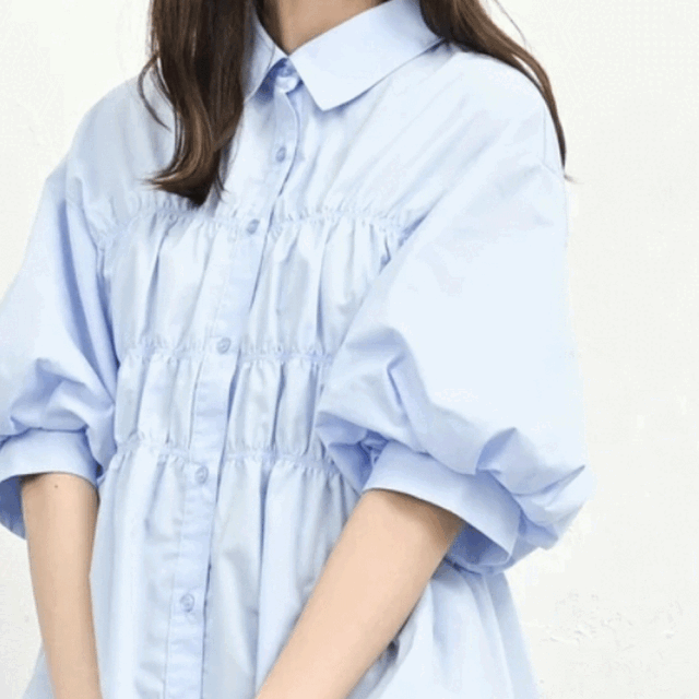 【7月上旬入荷予定】 【メール便対応】 サマーセール　『　インスタで大人気！　』　シャーリング5分袖ブラウス