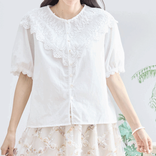 【6月下旬入荷予定】 【メール便対応】 サマーセール　『　インスタで大人気！　』　フラワーレースカラーブラウス