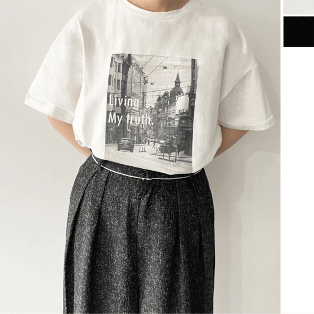 【7月上旬入荷予定】【期間限定値下げ50％OFF】 【メール便対応】 サマーセール　『　インスタで大人気！　』 フォトプリントオーバーサイズTシャツ