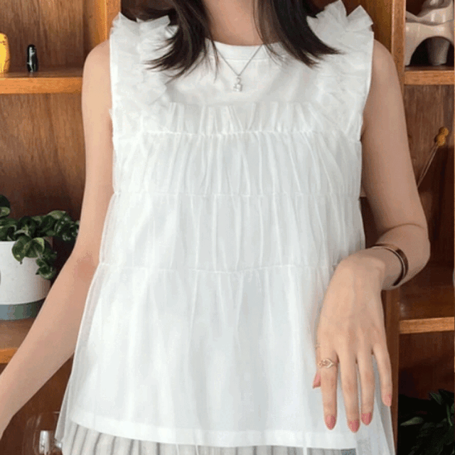 【7月上旬入荷予定】 【メール便対応】 サマーセール　『　インスタで大人気！　』　接触冷感チュールドッキングノースリーブトップス