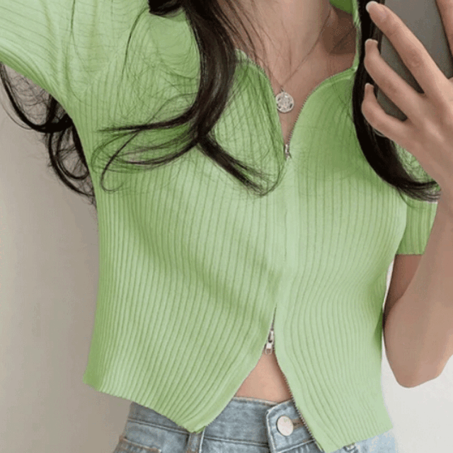 【7月上旬入荷予定】 【メール便対応】 サマーセール　『　インスタで大人気！　』　ダブルファスナーリブTOPS