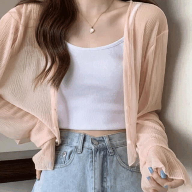 【7月上旬入荷予定】 【メール便対応】 サマーセール　『　インスタで大人気！　』 パールショート丈シアーカーディガン
