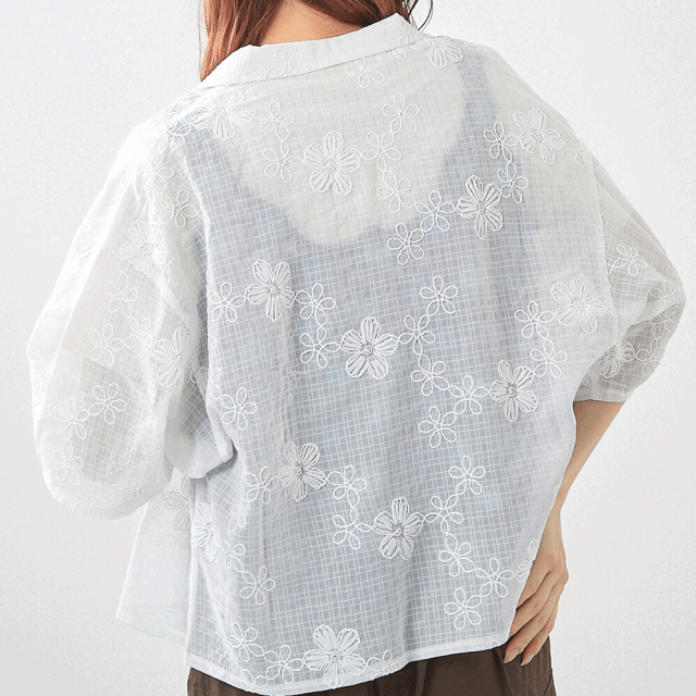 花柄刺繡開襟シャツ