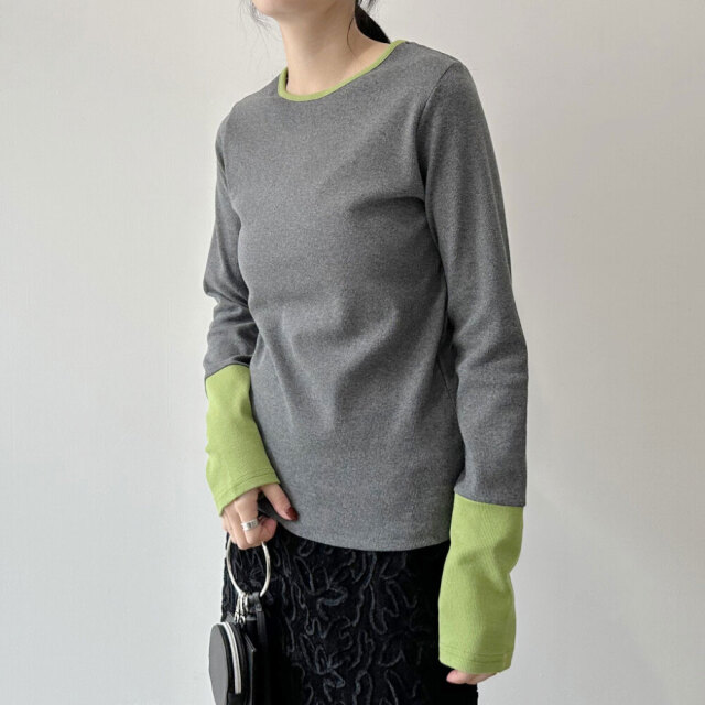 リブ袖配色プルオーバー