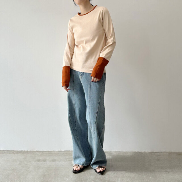 リブ袖配色プルオーバー