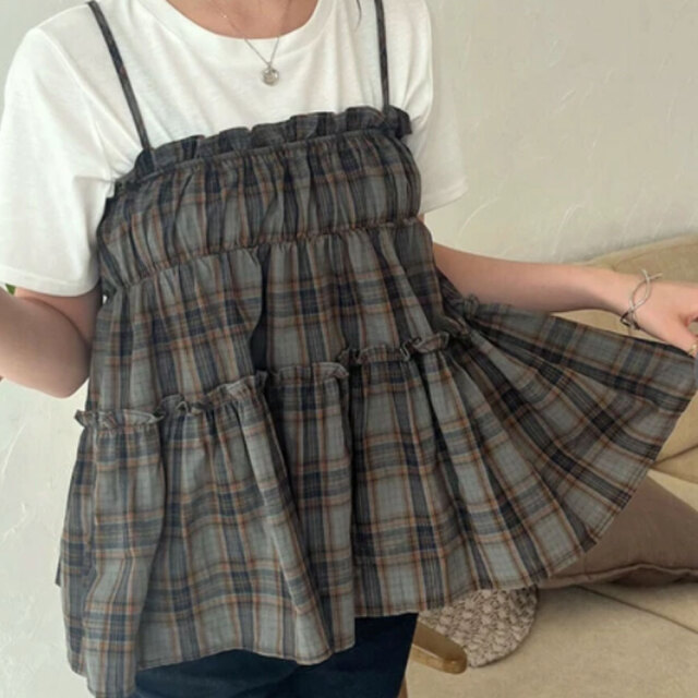 Liilu Paloma Top チェックキャミソール　4y Liilu Paloma Top チェックキャミソール 4y（tops | lilLilly