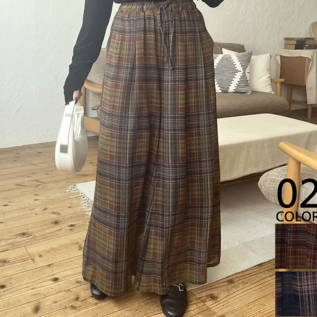 【重要/予約10月下旬入荷予定】　オータムセール 　【メール便対応】　『　インスタで大人気！　』　『　インスタで大人気！　』　シアーチェック柄スカーチョ(裏地付き)