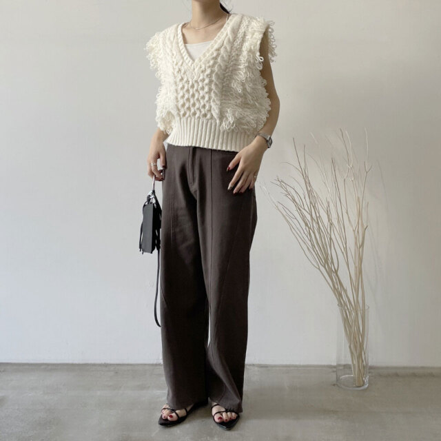 ヴィンテージ　フリンジニットベスト　ジレ　toro babaco Oz 柄編み・フリンジニットベスト/40代50代からのレディース