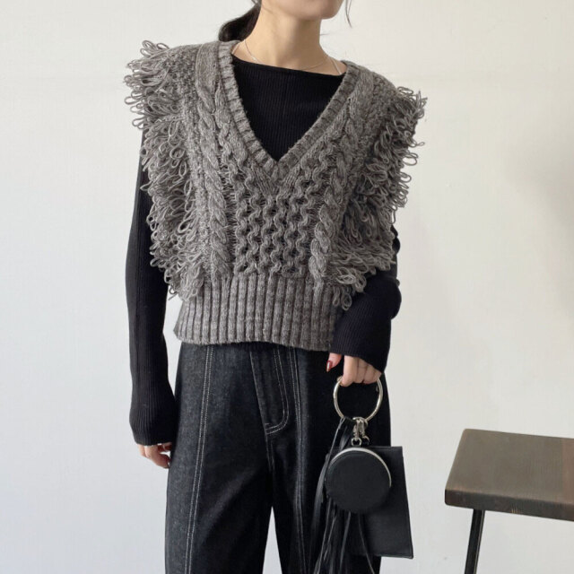 【完売品】ダイリク　フリンジニット RE730 セーター ニット Cute fringe wide knit sweater / 可愛い