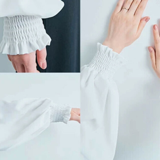 スタンドカラーギャザーブラウス