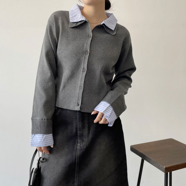 【9月中旬入荷予定】 オータムセール　『　インスタで大人気！　』　P100＋ブロードニット衿レイヤードカーディガン