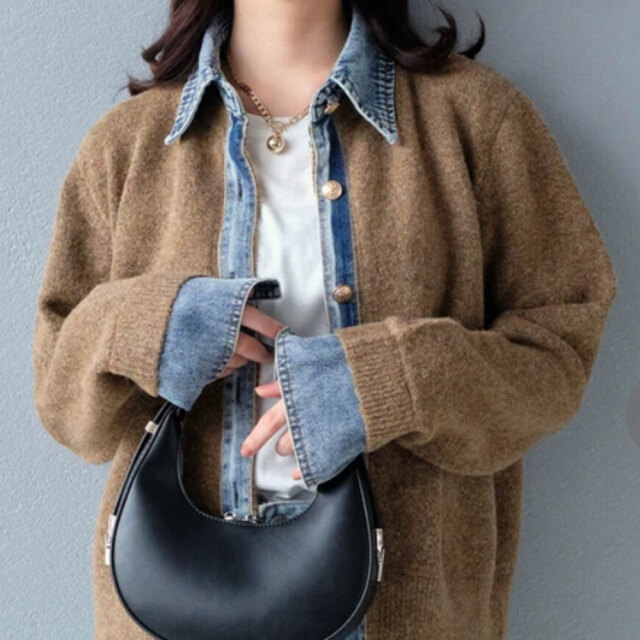 デニム切替ニットカーディガン/デニム切替カーディガン