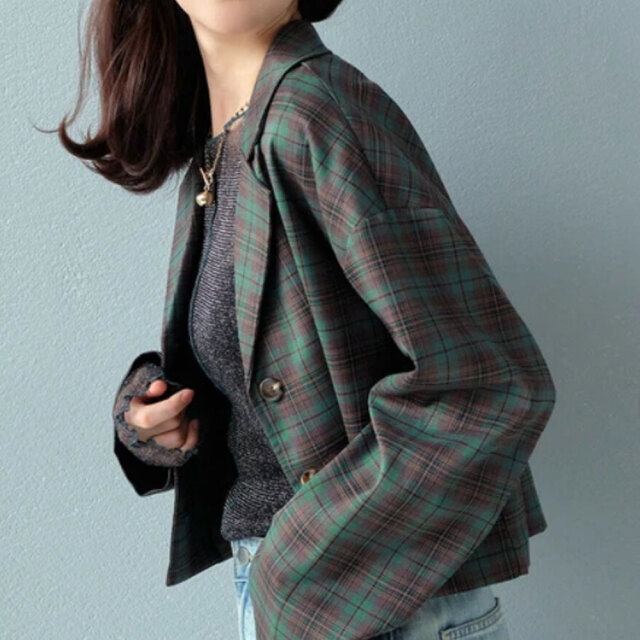 チェック柄ショートジャケット