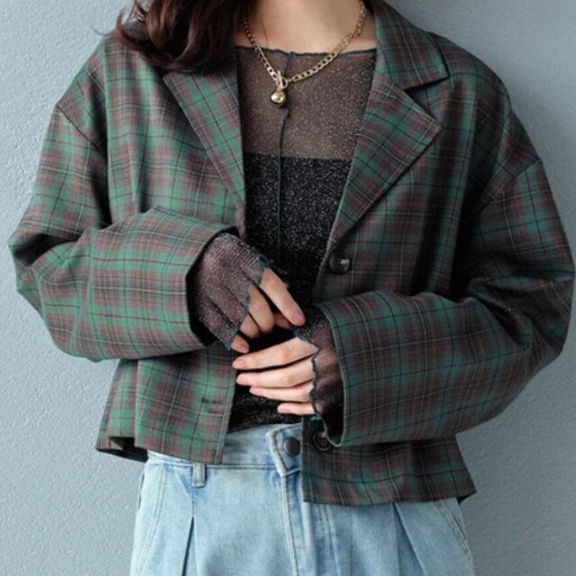 ラスト1着　春の早割り　『　インスタで大人気！　』　チェック柄ショートジャケット