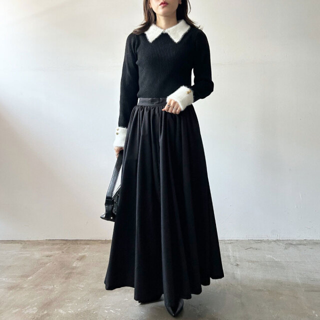 ウールライクフェザー配色ポロニット