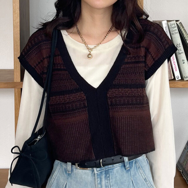 ガーター編み2WAYニットベスト