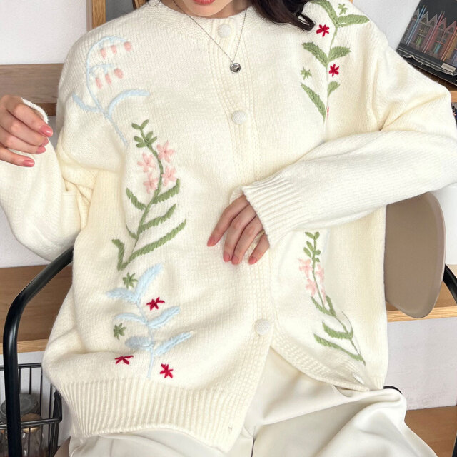 フラワー刺繍カーディガン